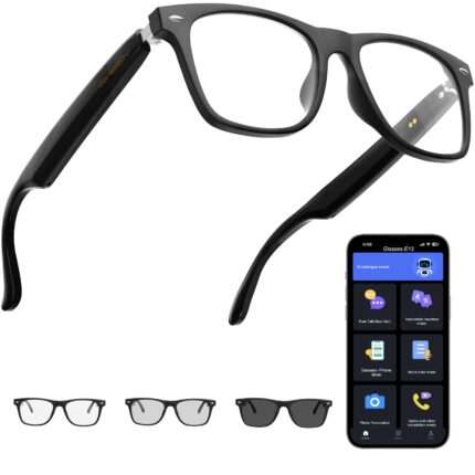 AI Smart Glasses for Men and Women with Real-Time Translation in 164 Languages, Powered by GPT Technology, Bluetooth 5.0 Hands-Free Calling & Music, Photochromic Lenses for Indoor/Outdoor Use, Blue Light Protection for Travel, Business, and Study