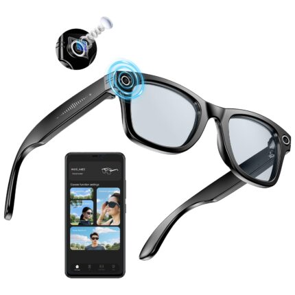 AI Smart Glasses 4K HD Camera, BT Call, 800W Anti-Shake Camera Glasses with Video Recording Dual Mic, Simultaneous Interpretation/GPT Identify Objects, 270mAh Blue Light Glasses